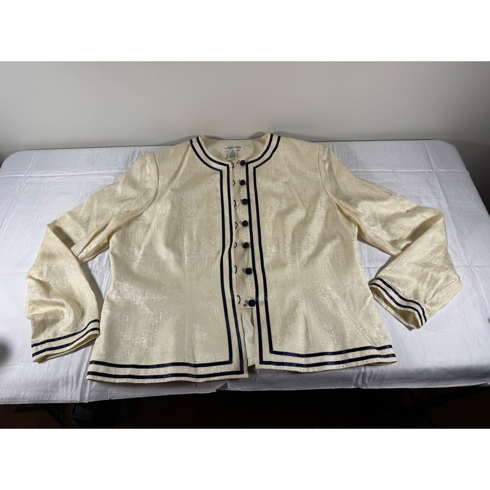 Vintage 90s Drapers & Damons Cream 100% Silk Jacquard Blazer Jacket Size 16